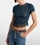Saint Laurent Lace-trimmed cropped silk T-shirt