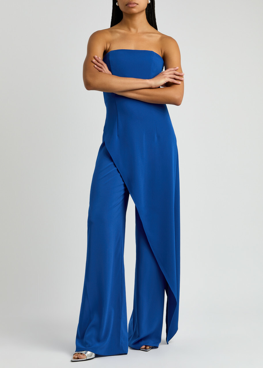 Alice + Olivia Alondra Strapless Layered Jersey Jumpsuit Blue