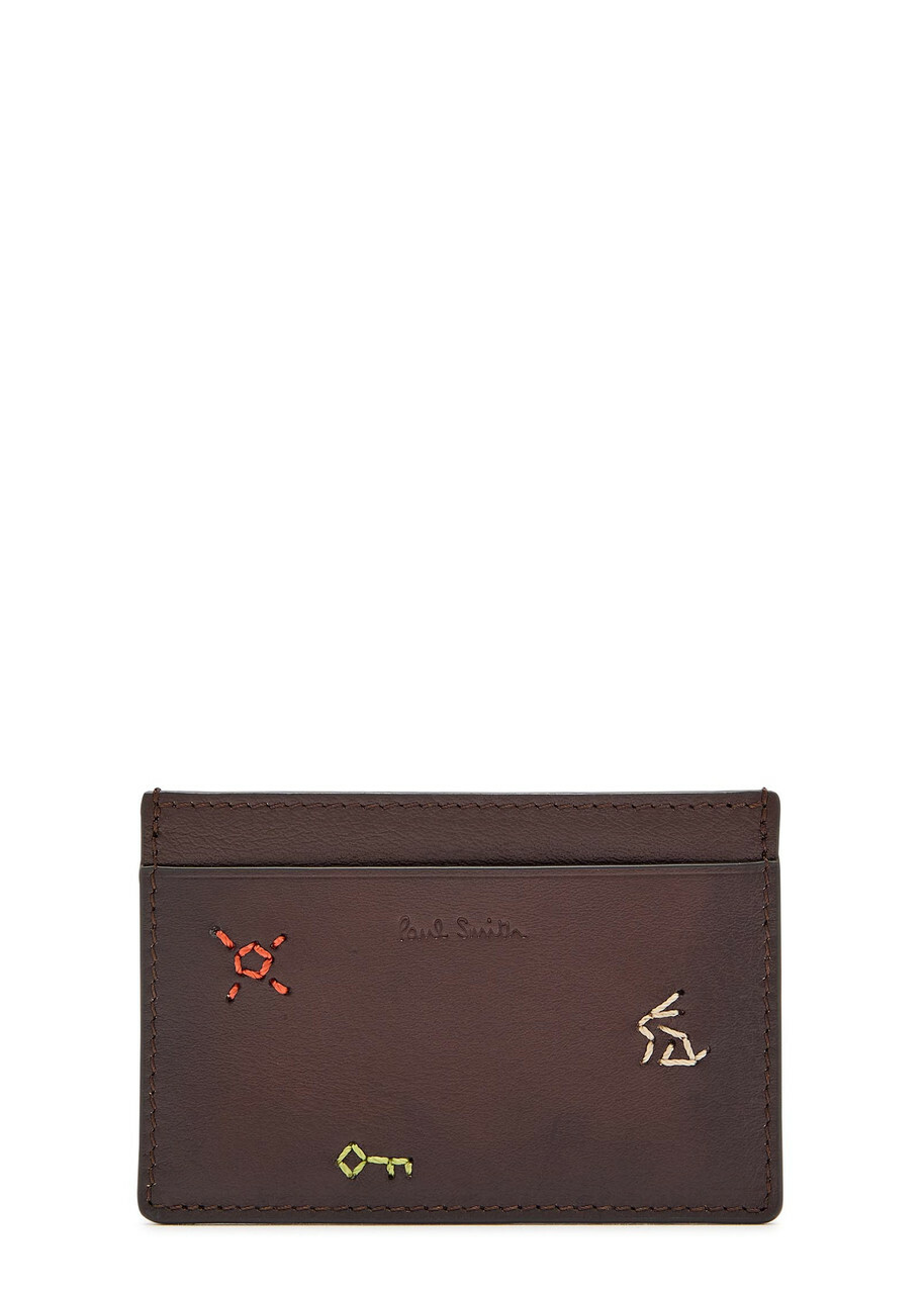 Paul Smith Embroidered Leather Card Holder - Brown - One Size