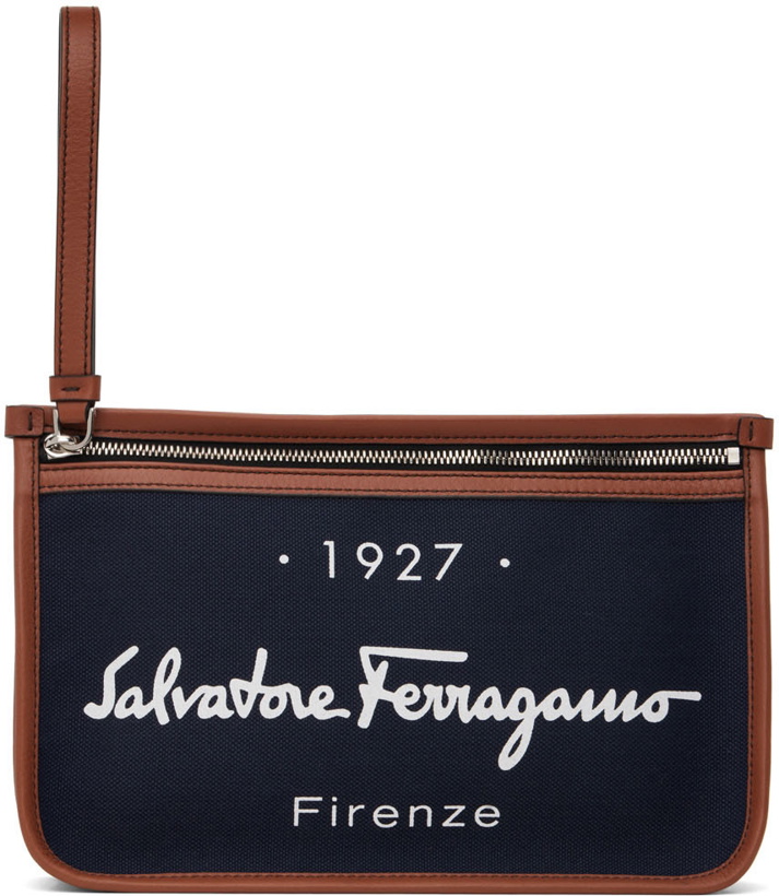 Photo: Salvatore Ferragamo Navy '1927 Signature' Pouch