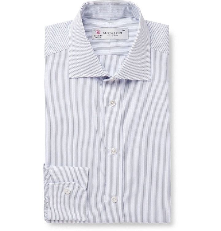 Photo: Turnbull & Asser - Navy Cutaway-Collar Striped Cotton Shirt - Blue