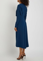 Victoria Beckham Pleated Woven Midi Dress Dark Blue