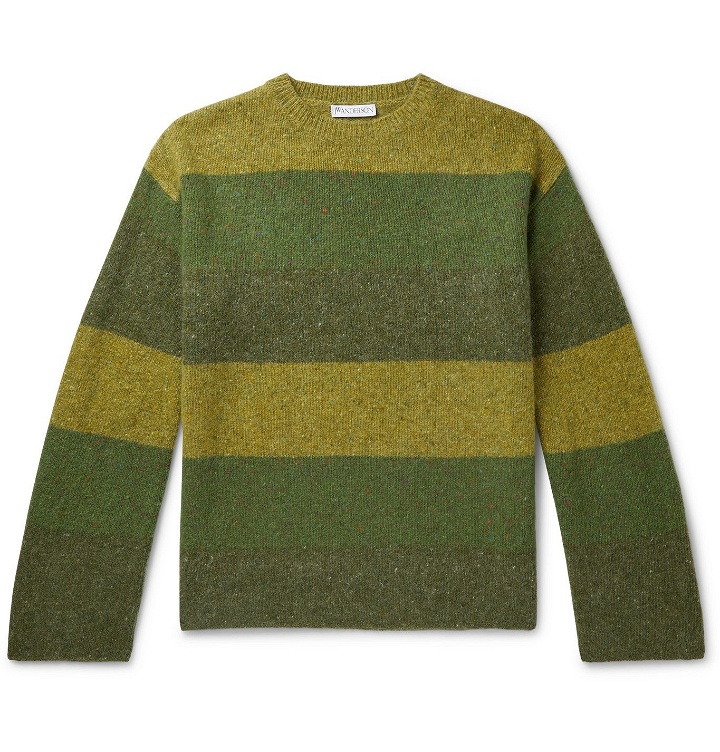 Photo: JW Anderson - Logo-Embroidered Striped Wool and Mohair-Blend Sweater - Green
