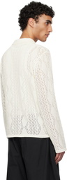 AMOMENTO White Crochet Zip-Up Cardigan