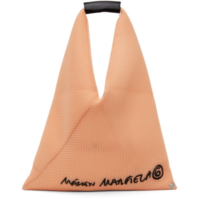 MM6 Maison Margiela Pink Mesh Small Logo Triangle Tote