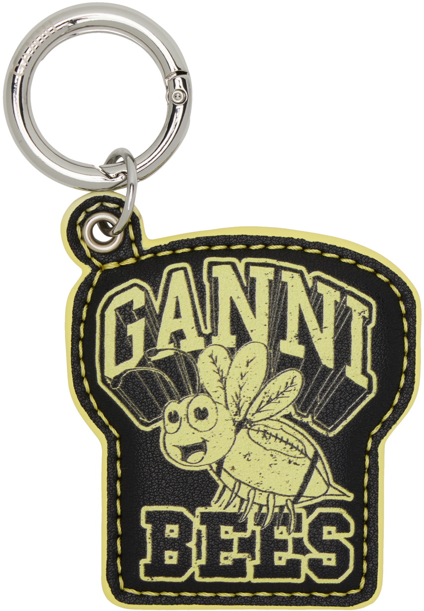 Ganni Off-white Smiley Banner Handle Keychain in Black