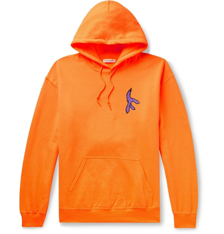 Photo: Flagstuff - Printed Fleece-Back Cotton-Blend Jersey Hoodie - Orange