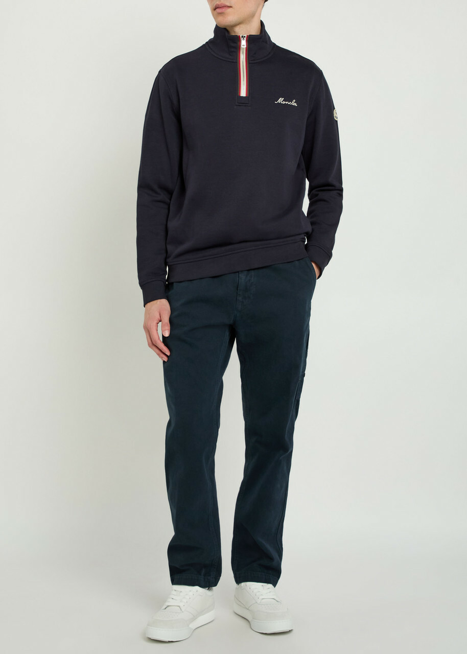 Moncler Logo-embroidered Cotton-blend Sweatshirt Navy
