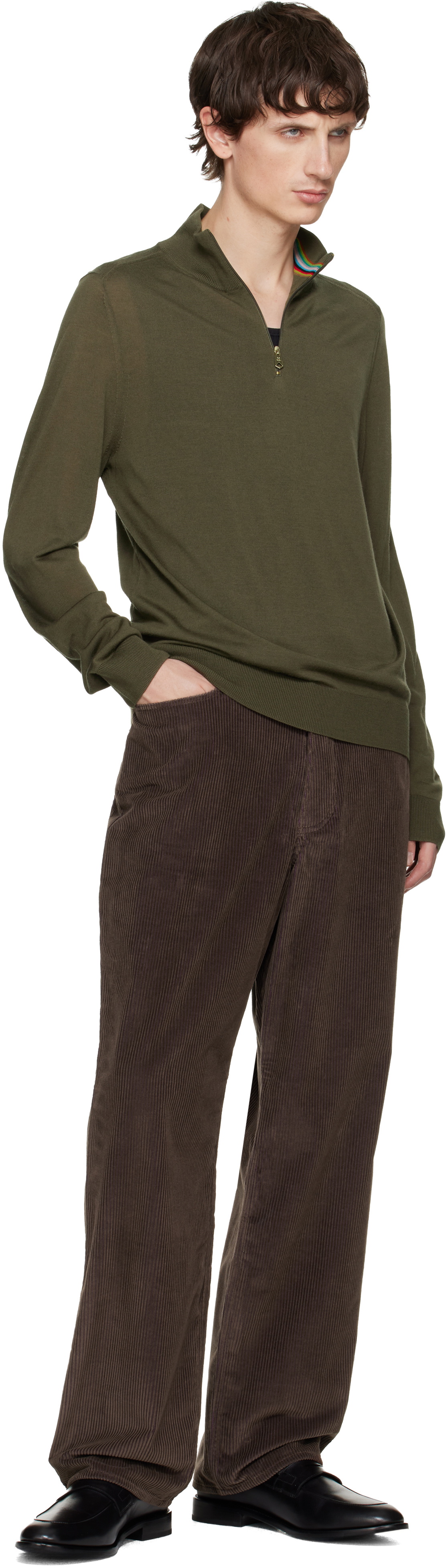 Paul Smith Khaki Merino Wool Half-Zip Sweater