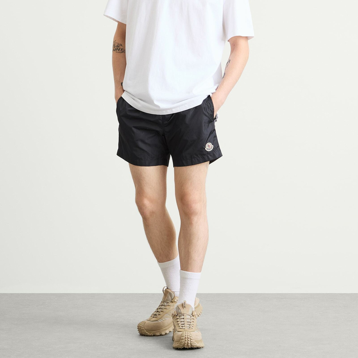 Moncler Men's Logo Swim Shorts in Navy