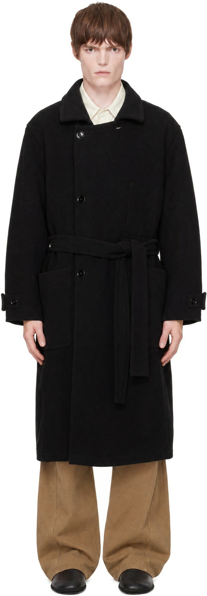 LEMAIRE Black Wrap Double Wool Coat
