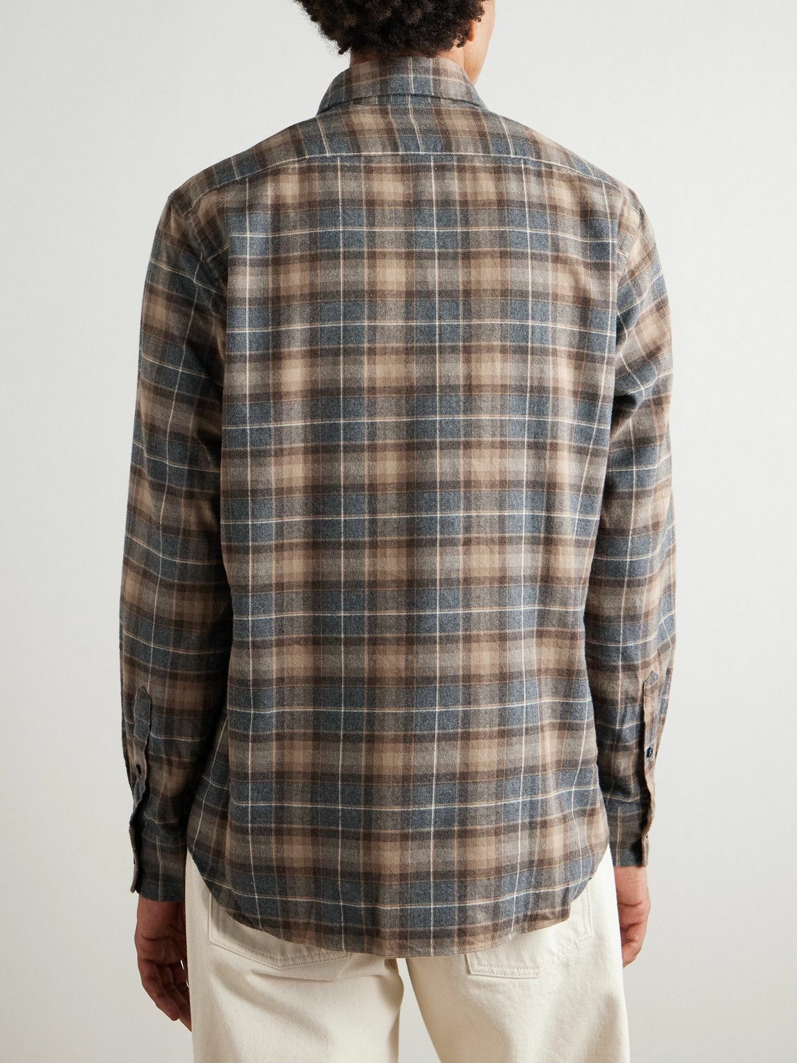 Incotex - Button-Down Collar Checked Cotton-Flannel Shirt - Blue