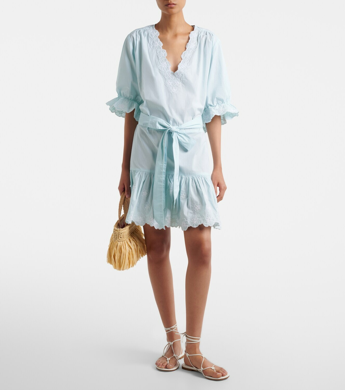 Juliet Dunn Embroidered cotton poplin minidress