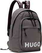 Hugo Gray Logo-Print Branded Handles Backpack