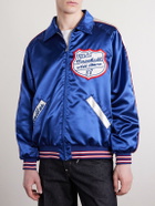 Needles - Stadium Logo-Embroidered Appliquéd Satin Bomber Jacket - Blue