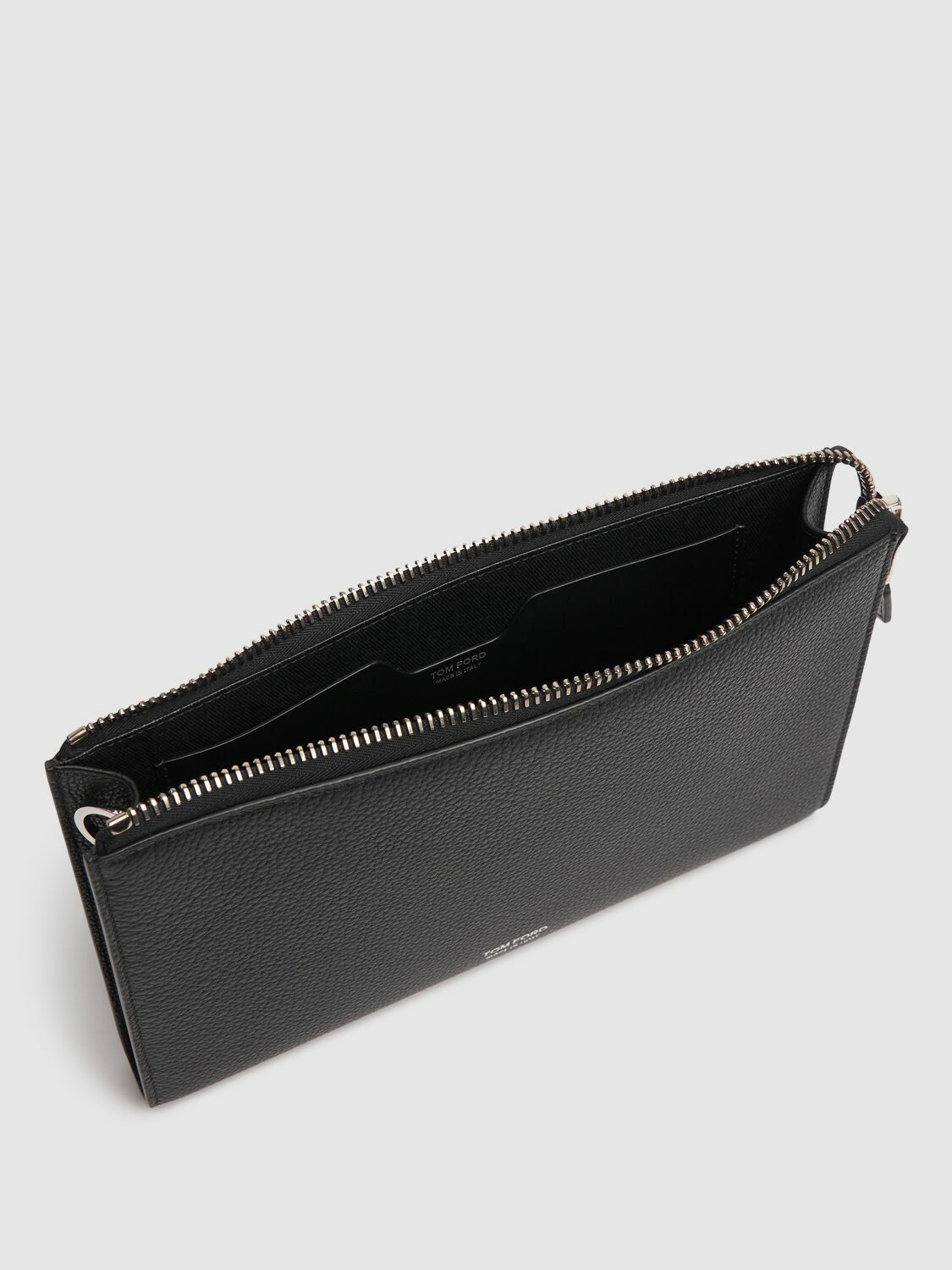 TOM FORD ブラックポーチ TOM FORD Soft Grain Leather Mini Flat Pouch TOM FORD