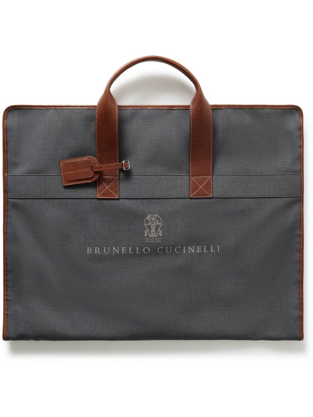 Photo: BRUNELLO CUCINELLI - Leather-Trimmed Logo-Print Canvas Garment Bag