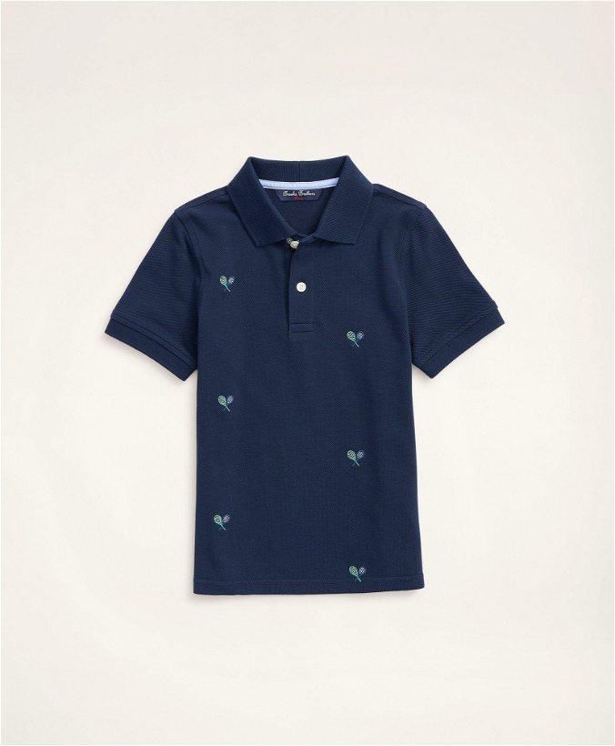 Photo: Brooks Brothers Boys Tennis Embroidered Cotton Pique Polo Shirt | Navy