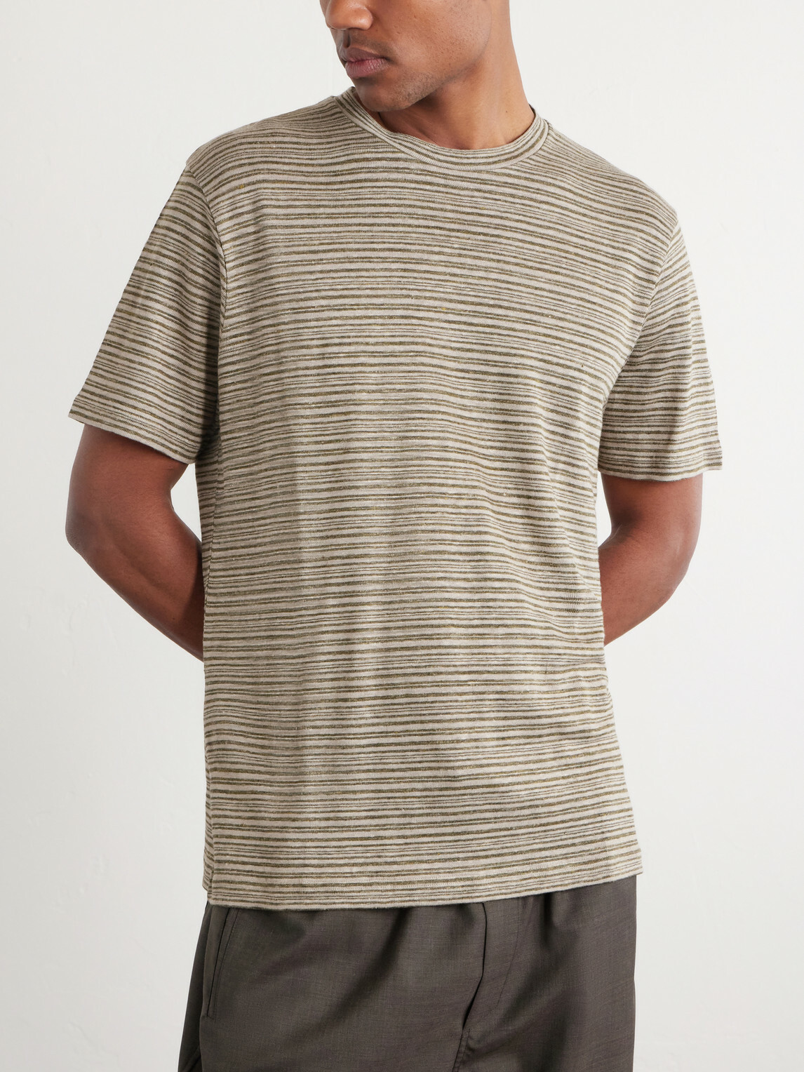 Mr P. - Knitted Striped Linen T-Shirt - Green