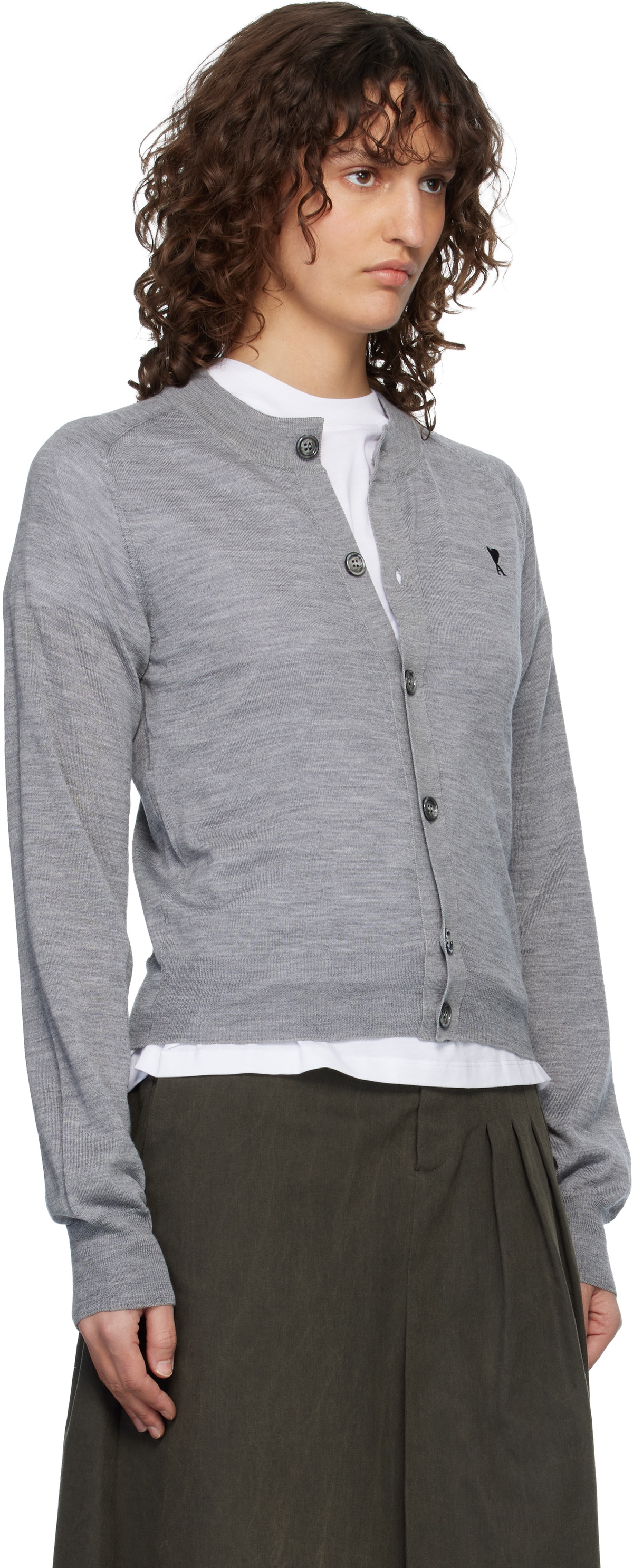 AMI Paris Gray Wool Crewneck Ami de Coeur Cardigan