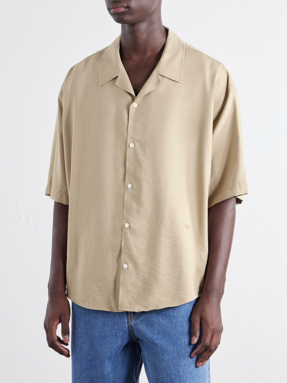 AMI PARIS - Logo-Embroidered Twill Shirt - Neutrals