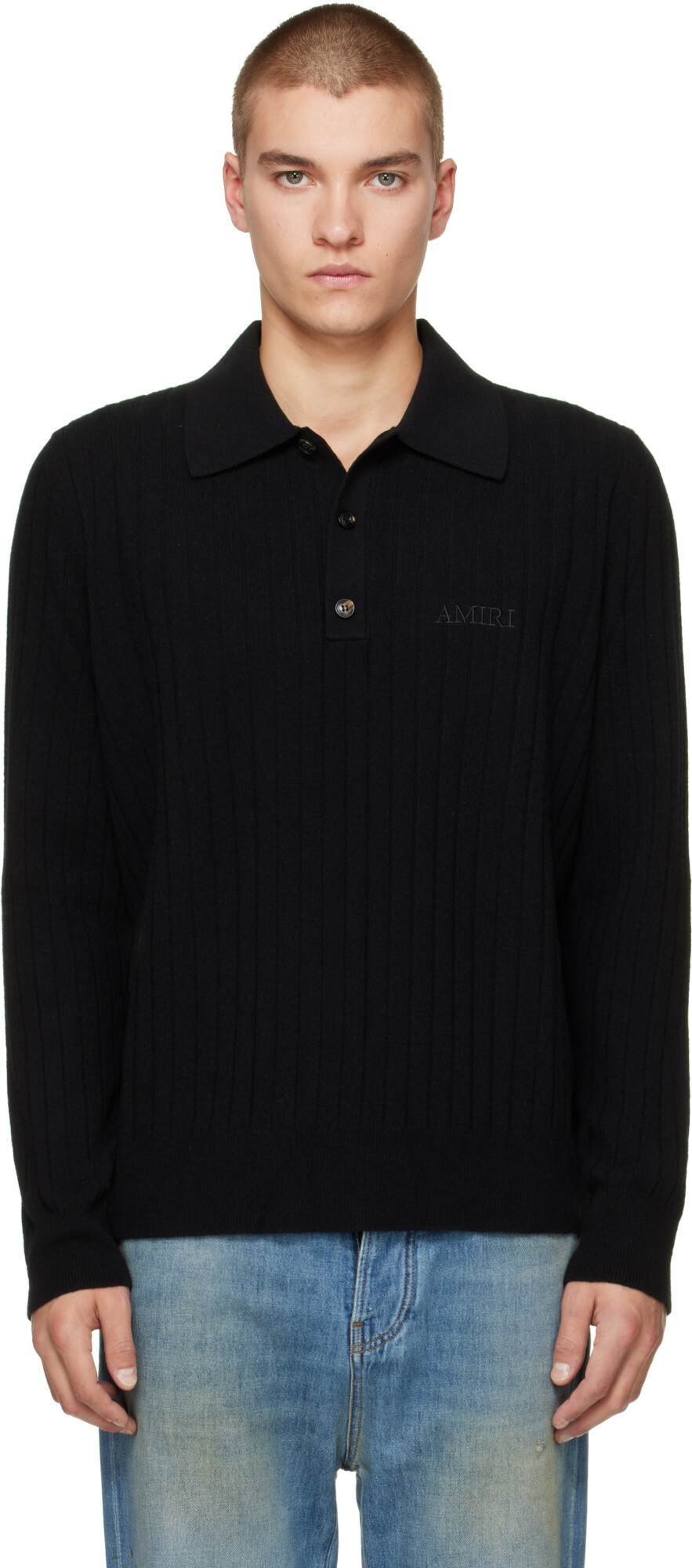 AMIRI Black 'Amiri' Soft Rib Knit Polo