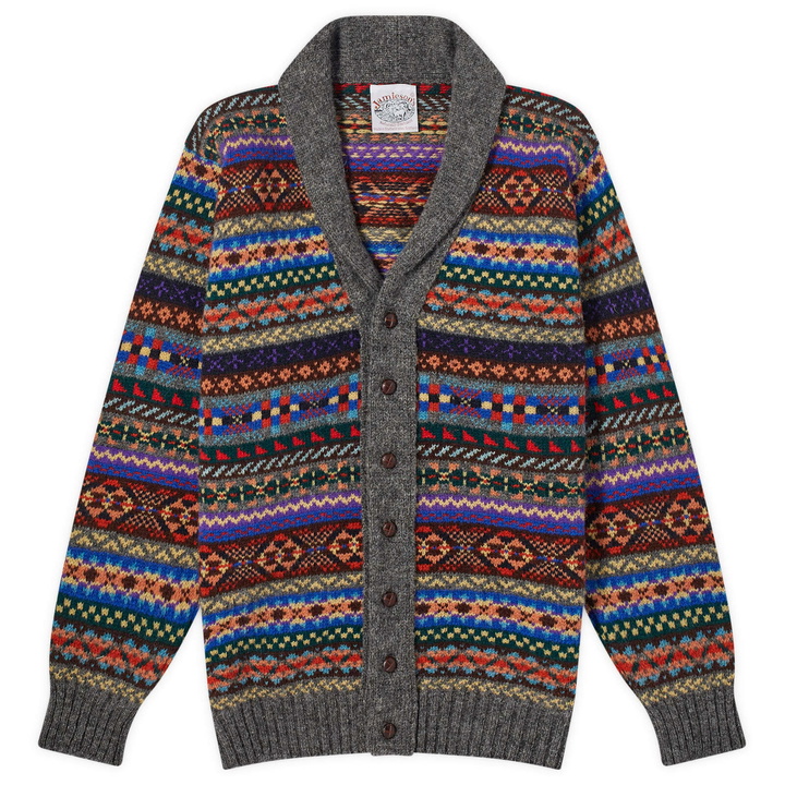 Photo: Jamieson's of Shetland Men's Fair Isle Shawl Collar Cardigan in Derby Grey