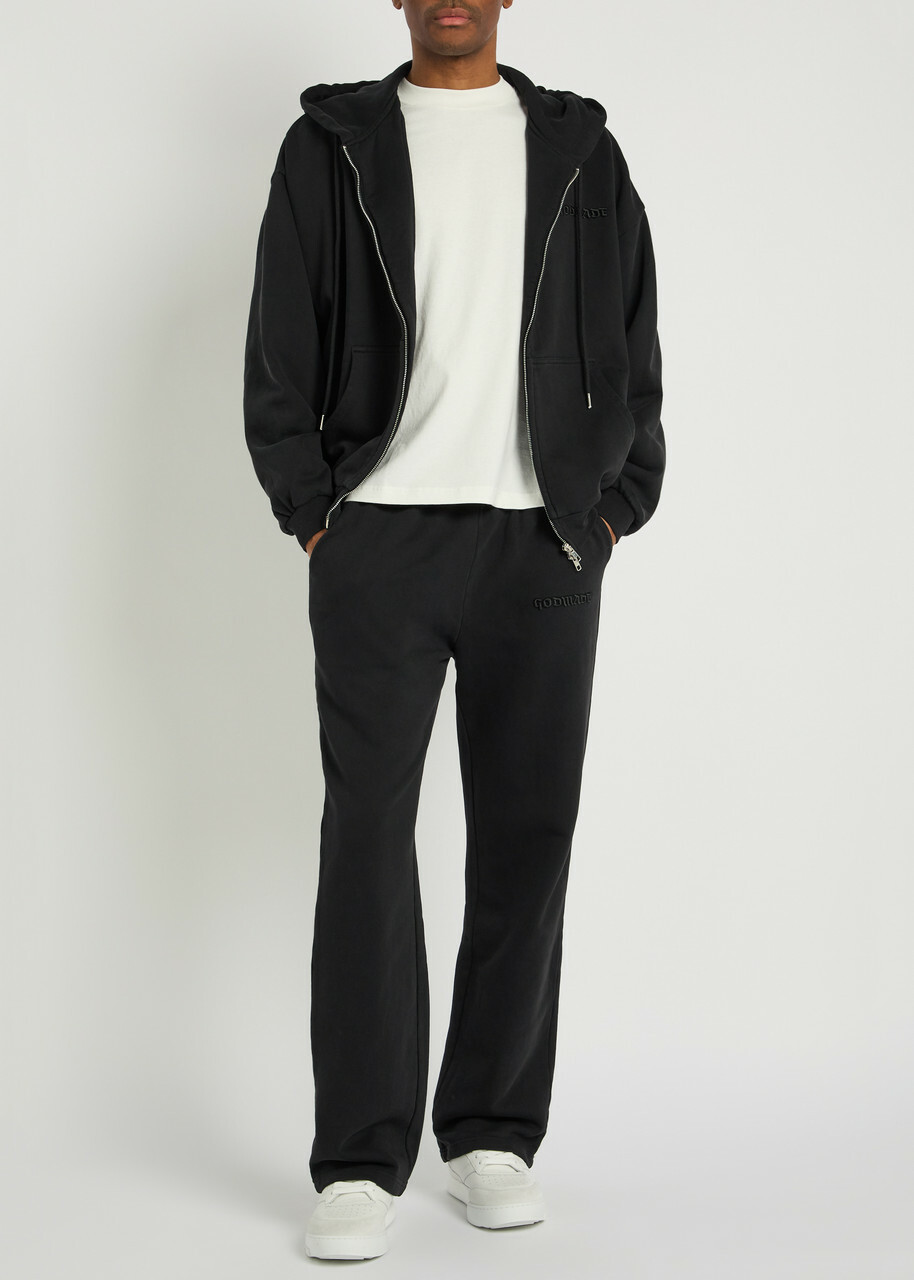 God Made Signature Logo Straight-leg Cotton Sweatpants Black