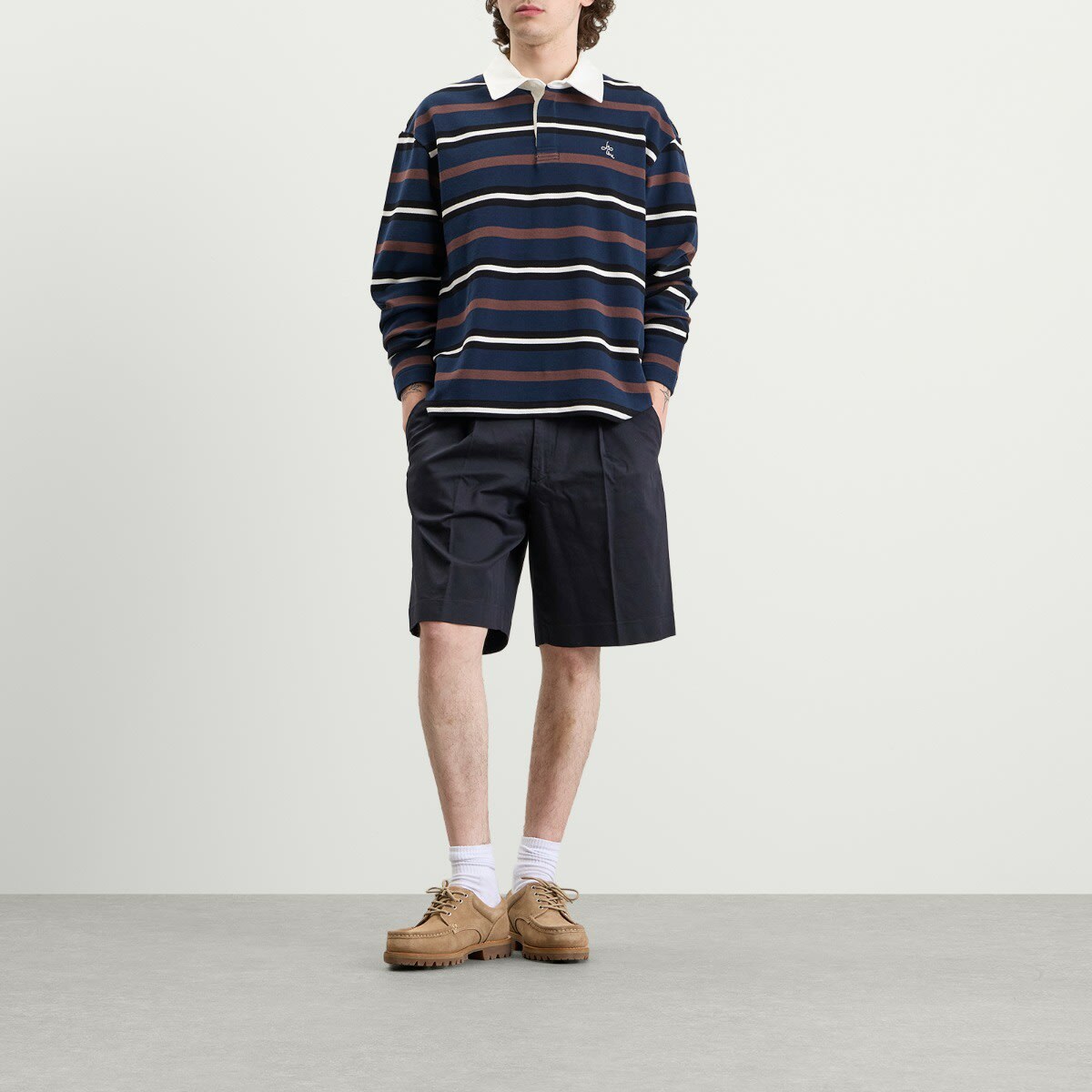 Le Père Men's Long-Sleeve Rugby Polo in Brown Multi Stripe