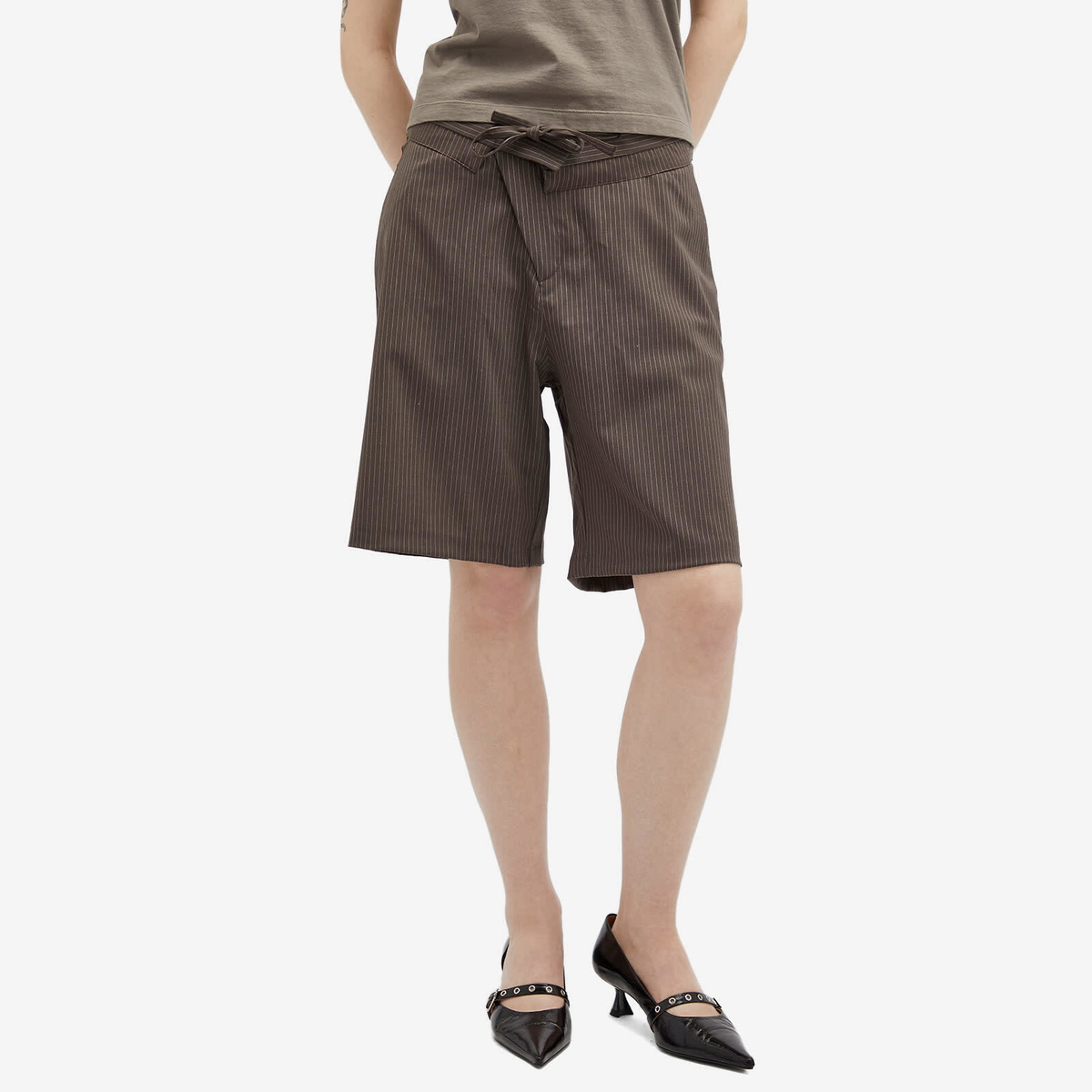 Ottolinger Women's Stripe Tailored Shorts in Brown