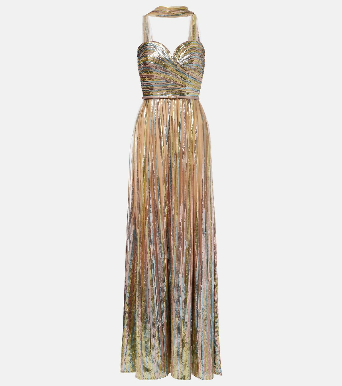 Elie Saab Scarf-detail sequined gown