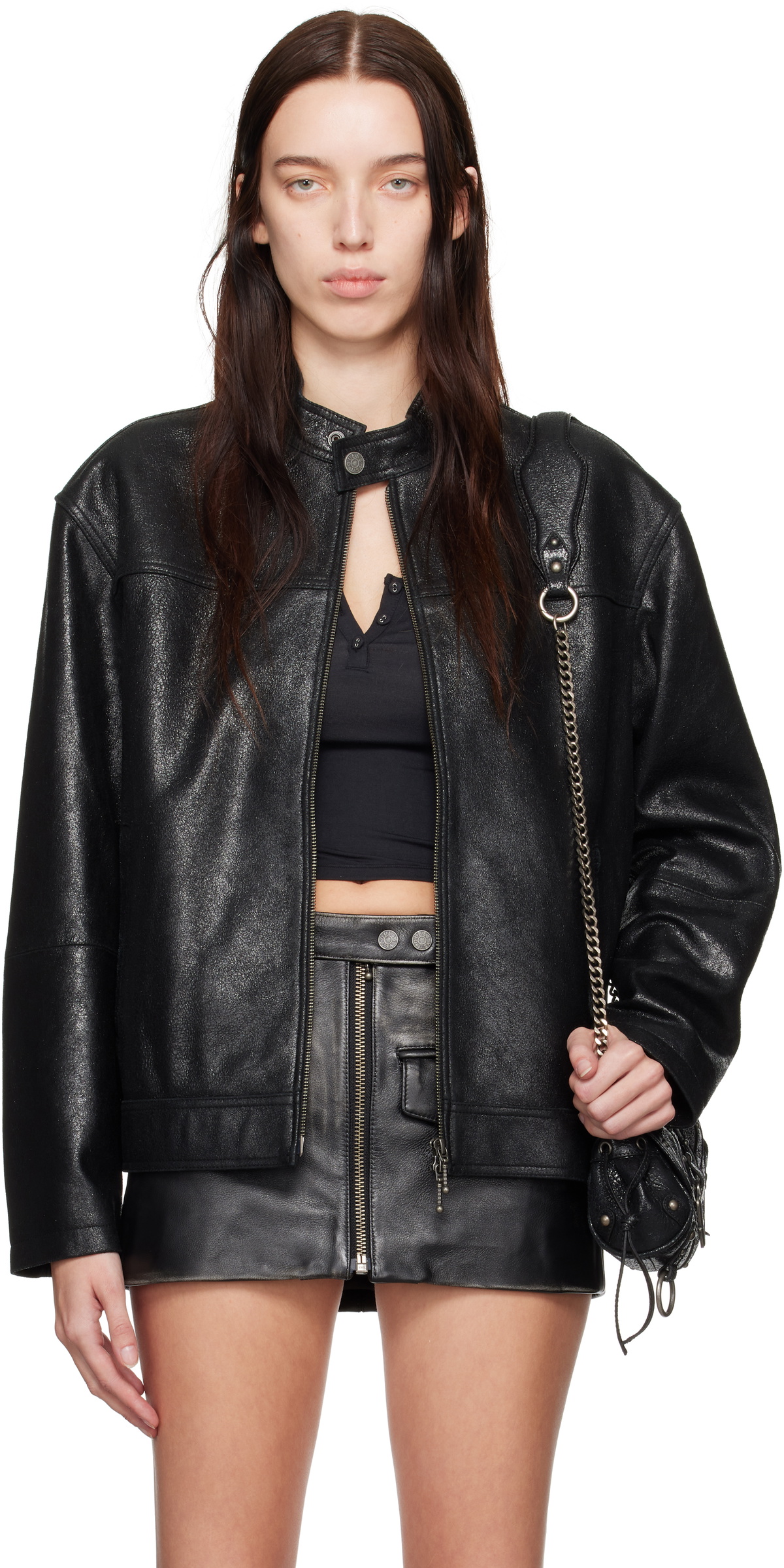 GUESS USA Brown Crackle Leather Jacket GUESS