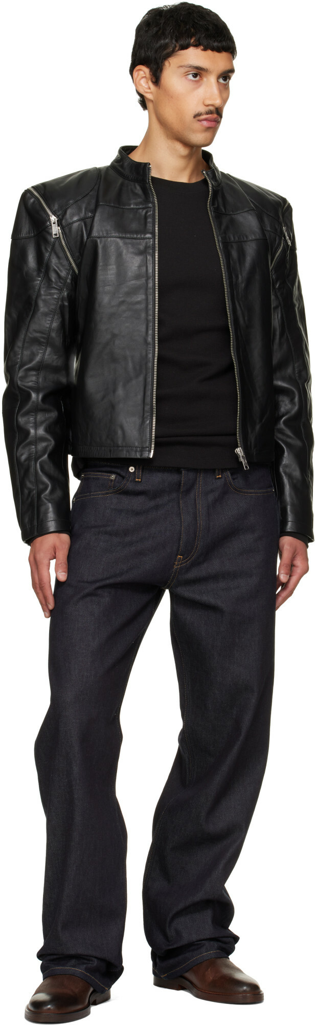 Deadwood Black Dita Detachable Sleeves Leather Jacket