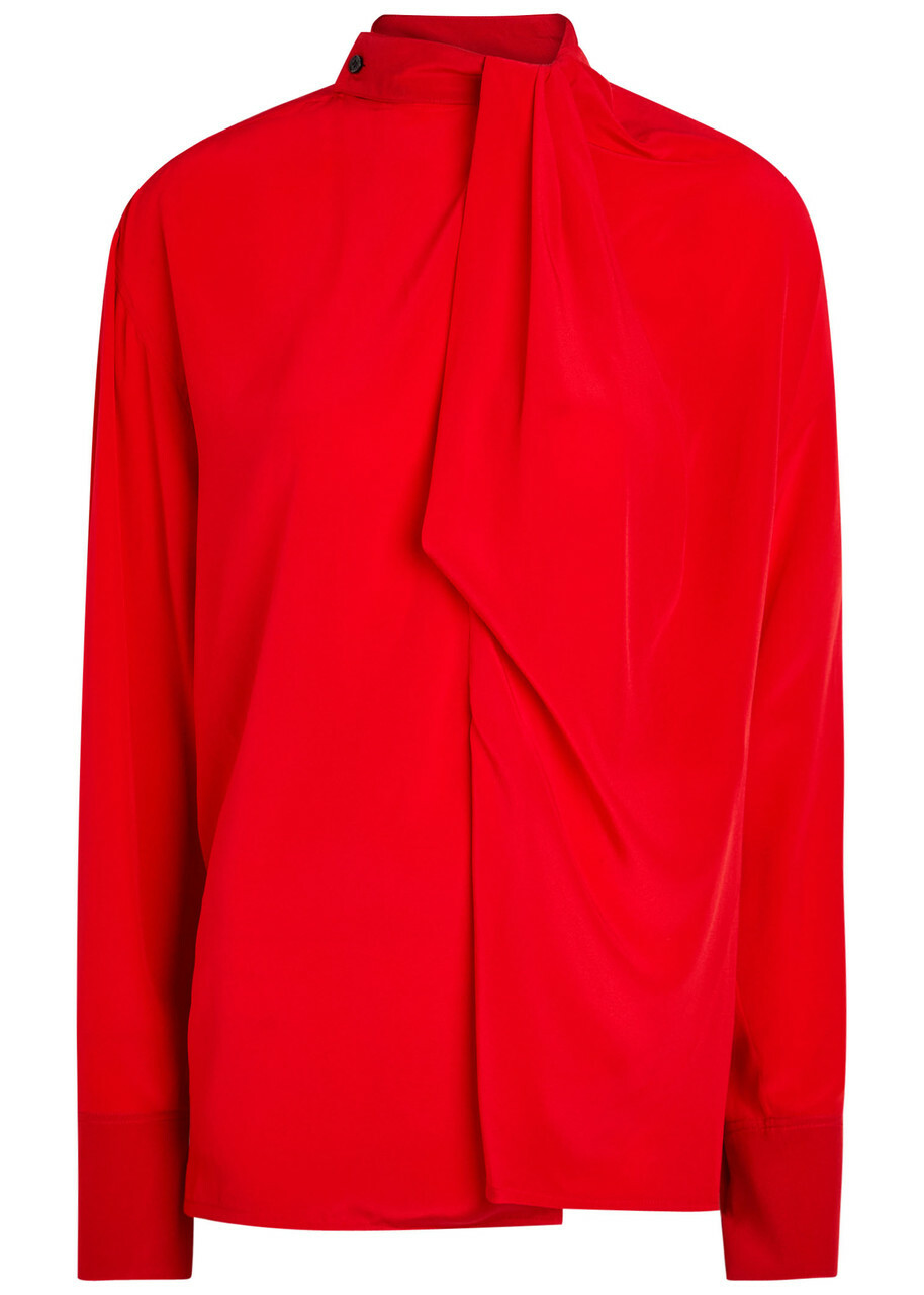 Victoria Beckham Draped Asymmetric Silk Blouse Red
