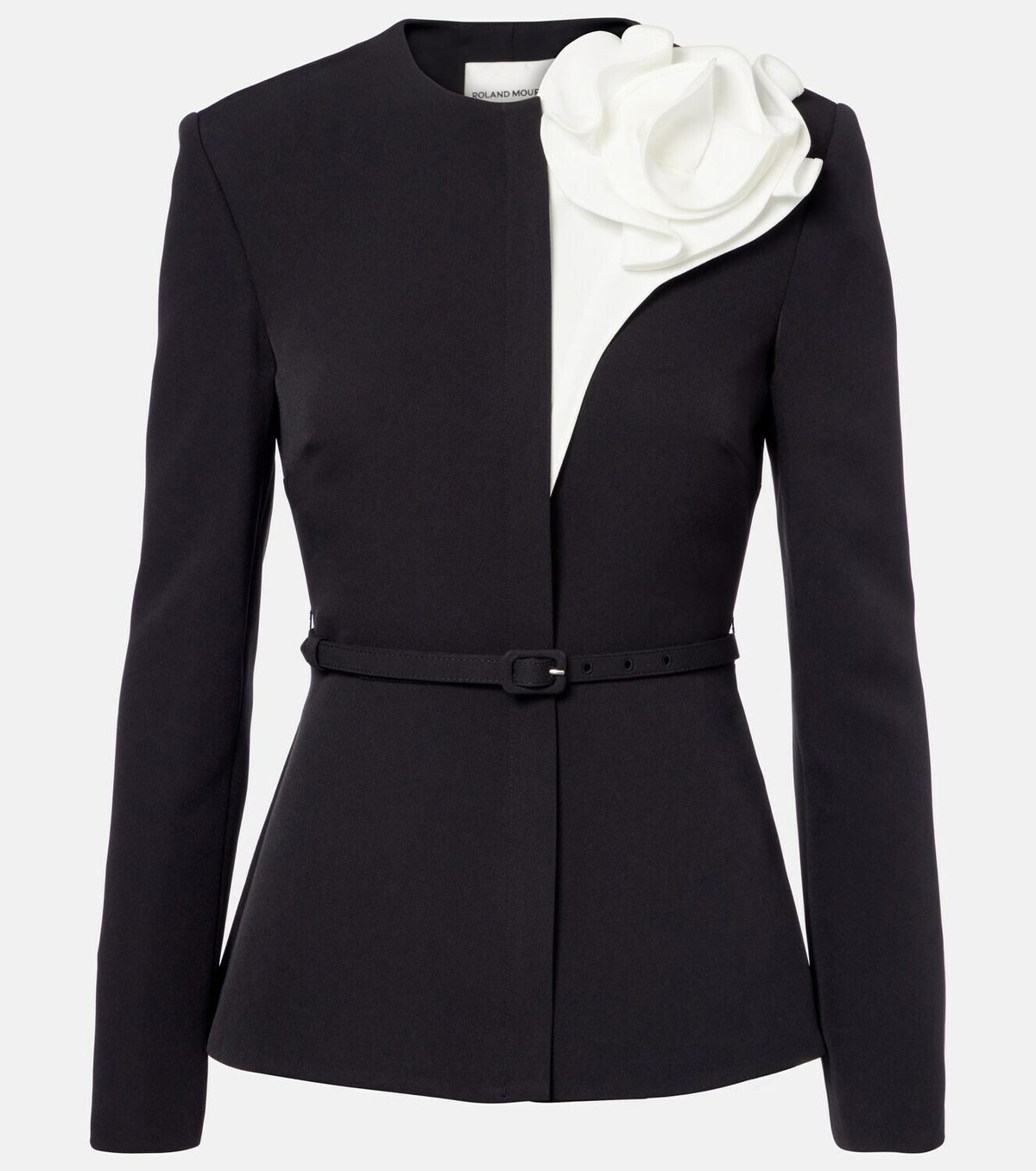 Roland Mouret Floral-appliqué peplum crêpe blazer