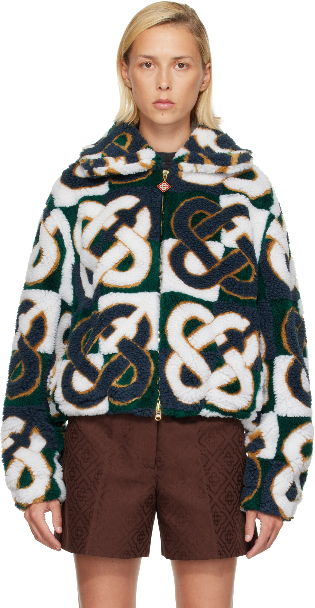 Casablanca Green & Navy Check Monogram Fleece Jacket