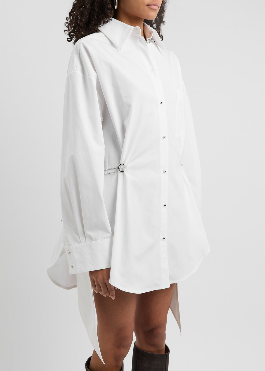 Mugler Chain-embellished Cotton Shirt Dress Off White Mugler