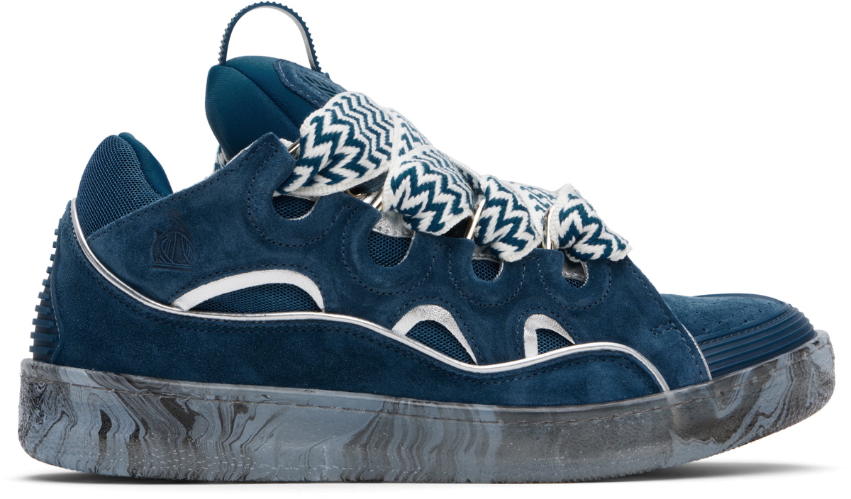 Lanvin Blue Leather Curb Marbled Sole Sneakers Lanvin