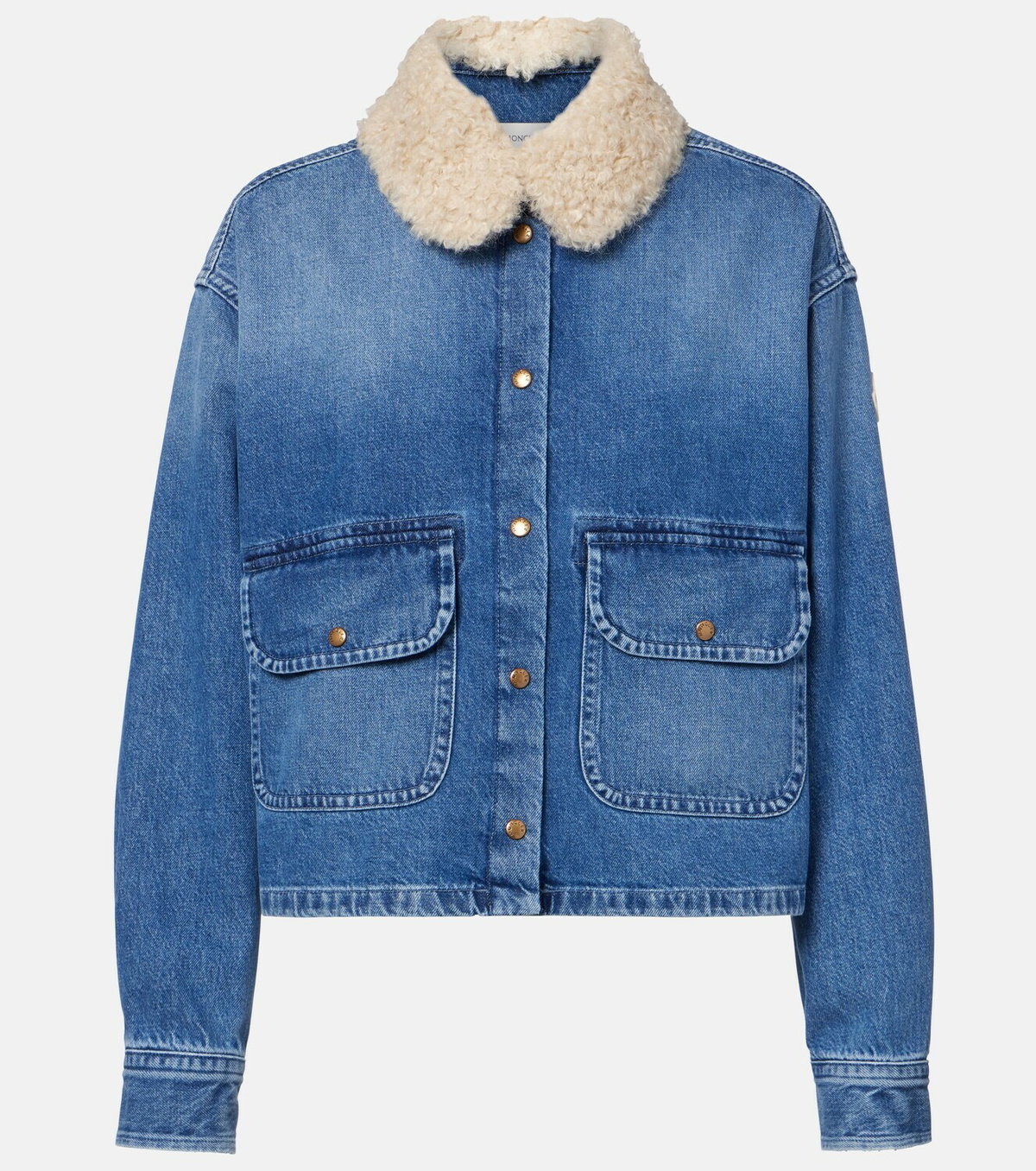 Moncler Teddy-trimmed denim shirt