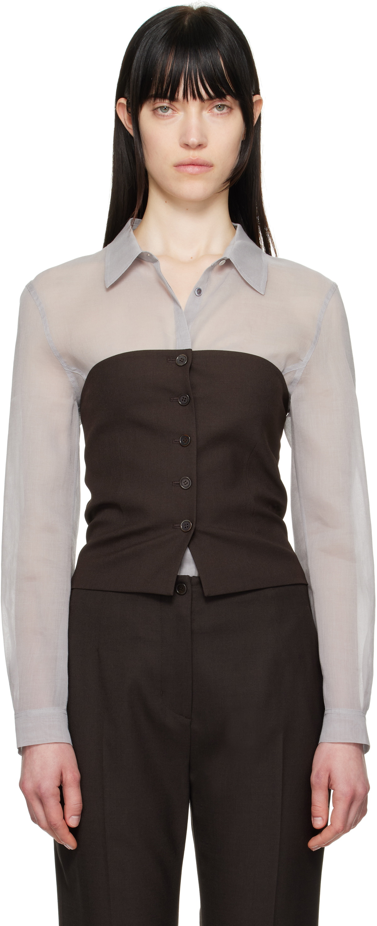 AMOMENTO Brown Button Up Bustier Top