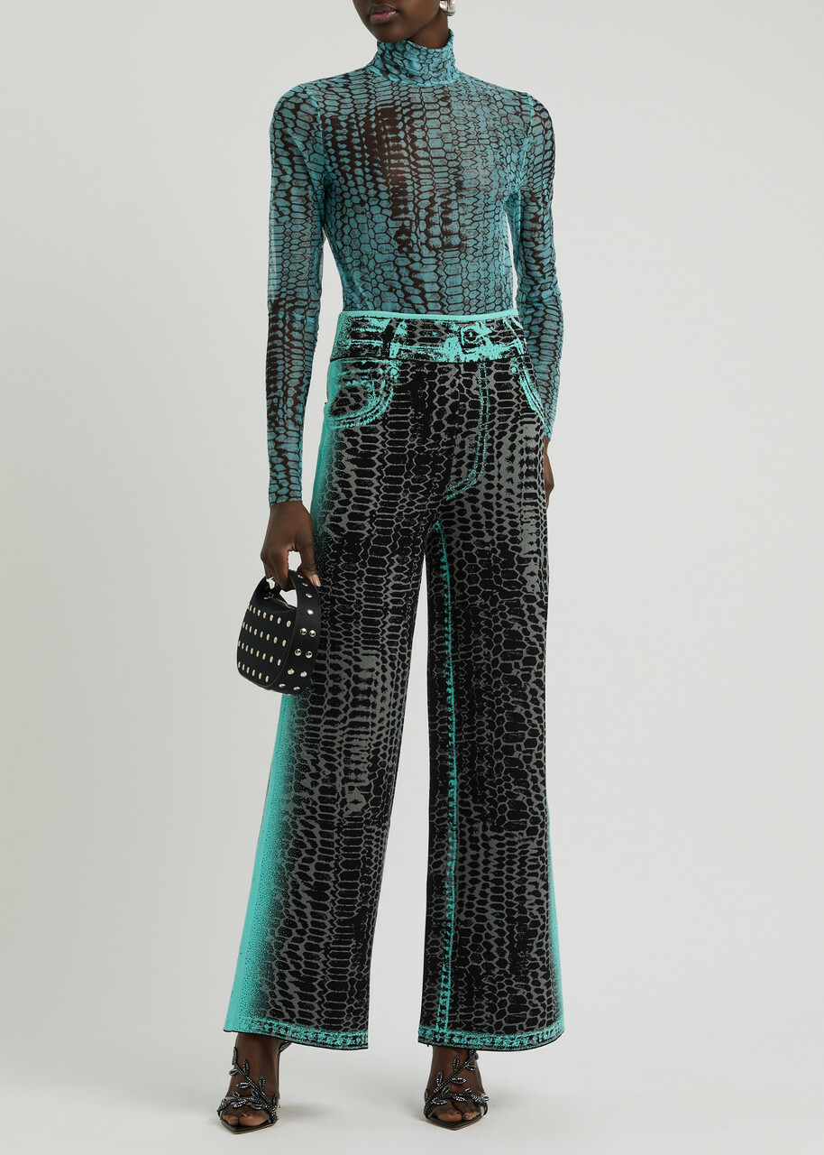 PH5 Zahra Printed Wide-leg Knitted Trousers Black