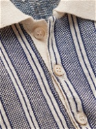 Aspesi - Slim-Fit Striped Linen and Cotton-Blend Polo Shirt - Blue
