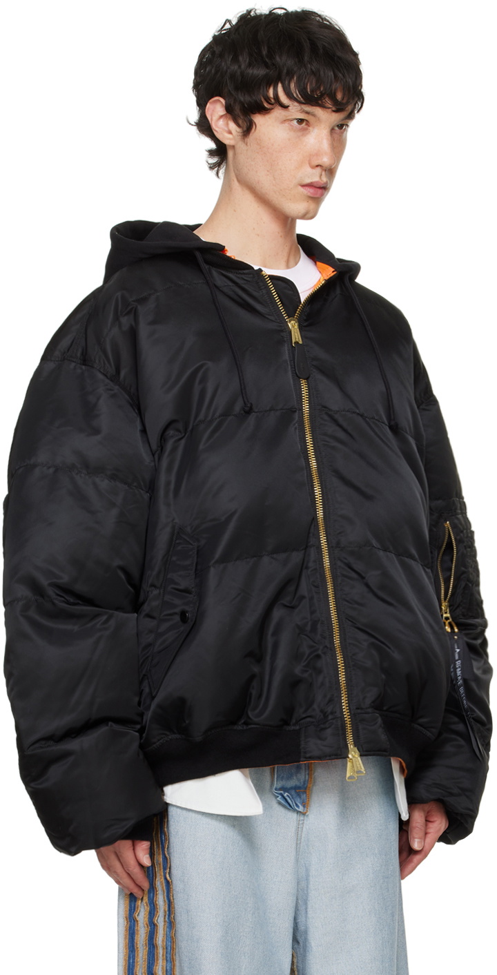 VETEMENTS Black Quilted Hooded Bomber Jacket Vetements