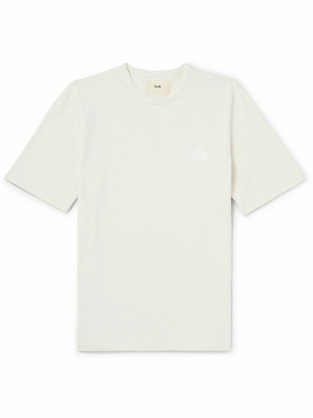 Photo: Folk - Embroidered Slub Cotton-Jersey T-Shirt - Neutrals