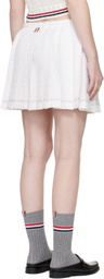 Thom Browne White Eyelash Tweed Drawstring Pleated Miniskirt