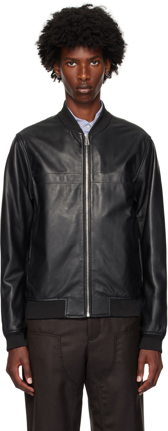 PS by Paul Smith Black Zip Leather Bomber Jacket