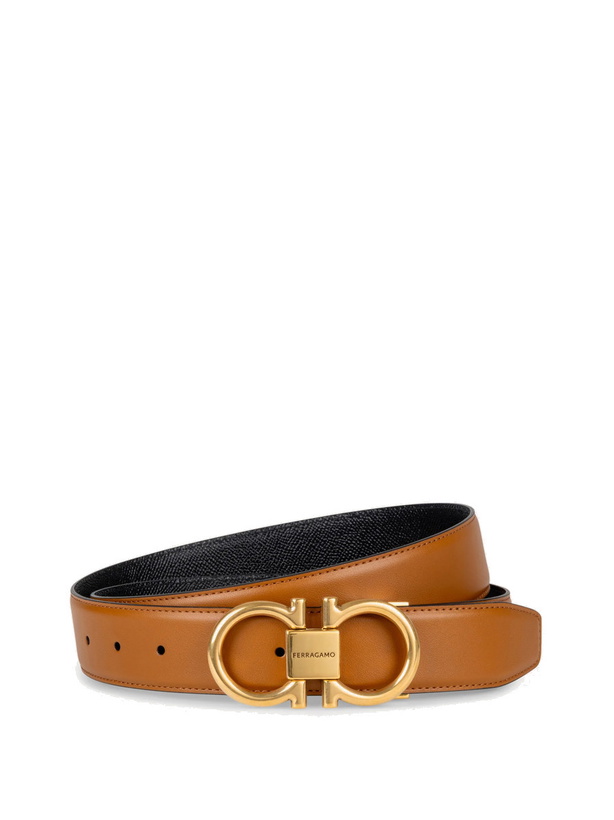 Photo: Ferragamo Mens Reversible and adjustable Gancini belt in Brown