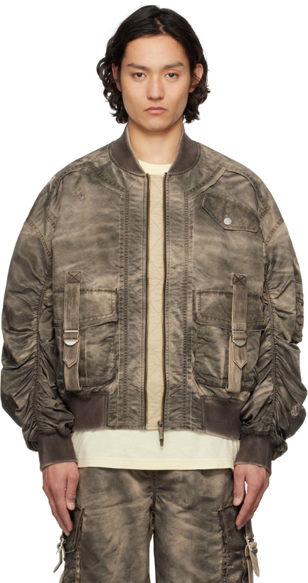 Photo: Feng Chen Wang Brown Sandwashed Utility Bomber Jacket