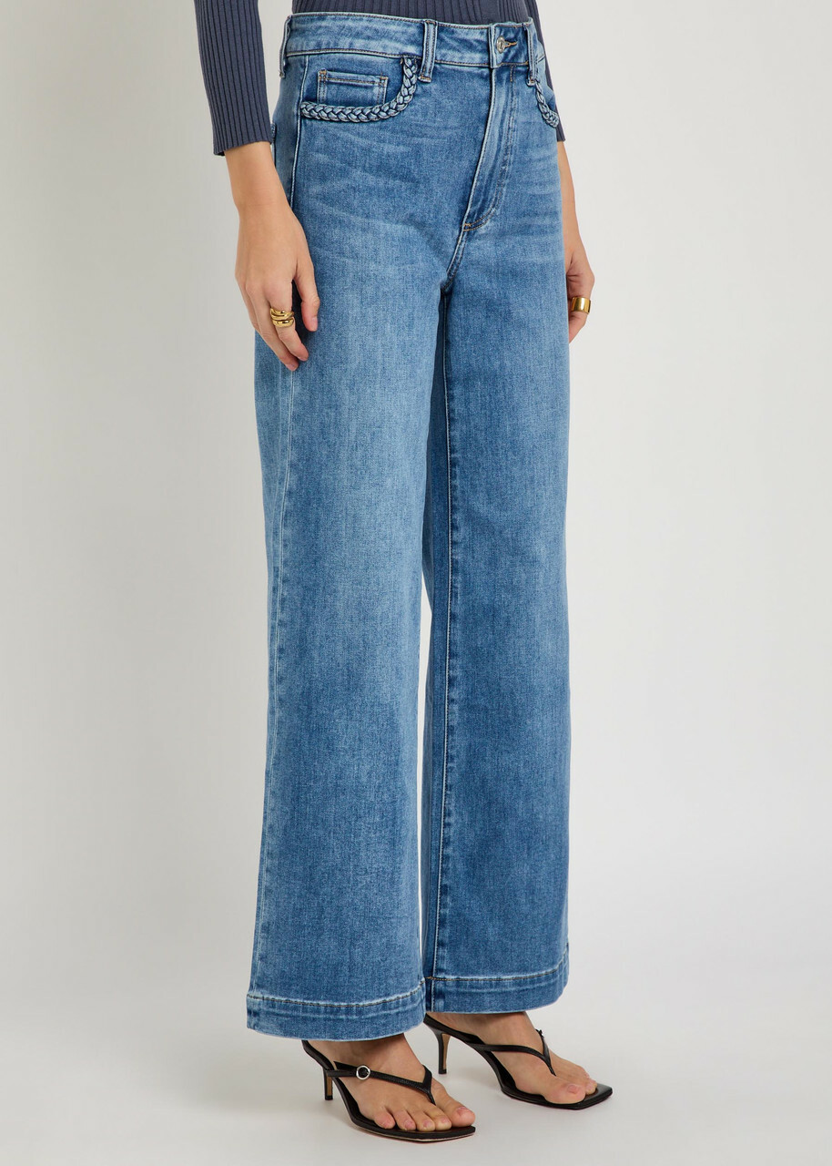 Paige Anessa Braided-trim Wide-leg Jeans Blue