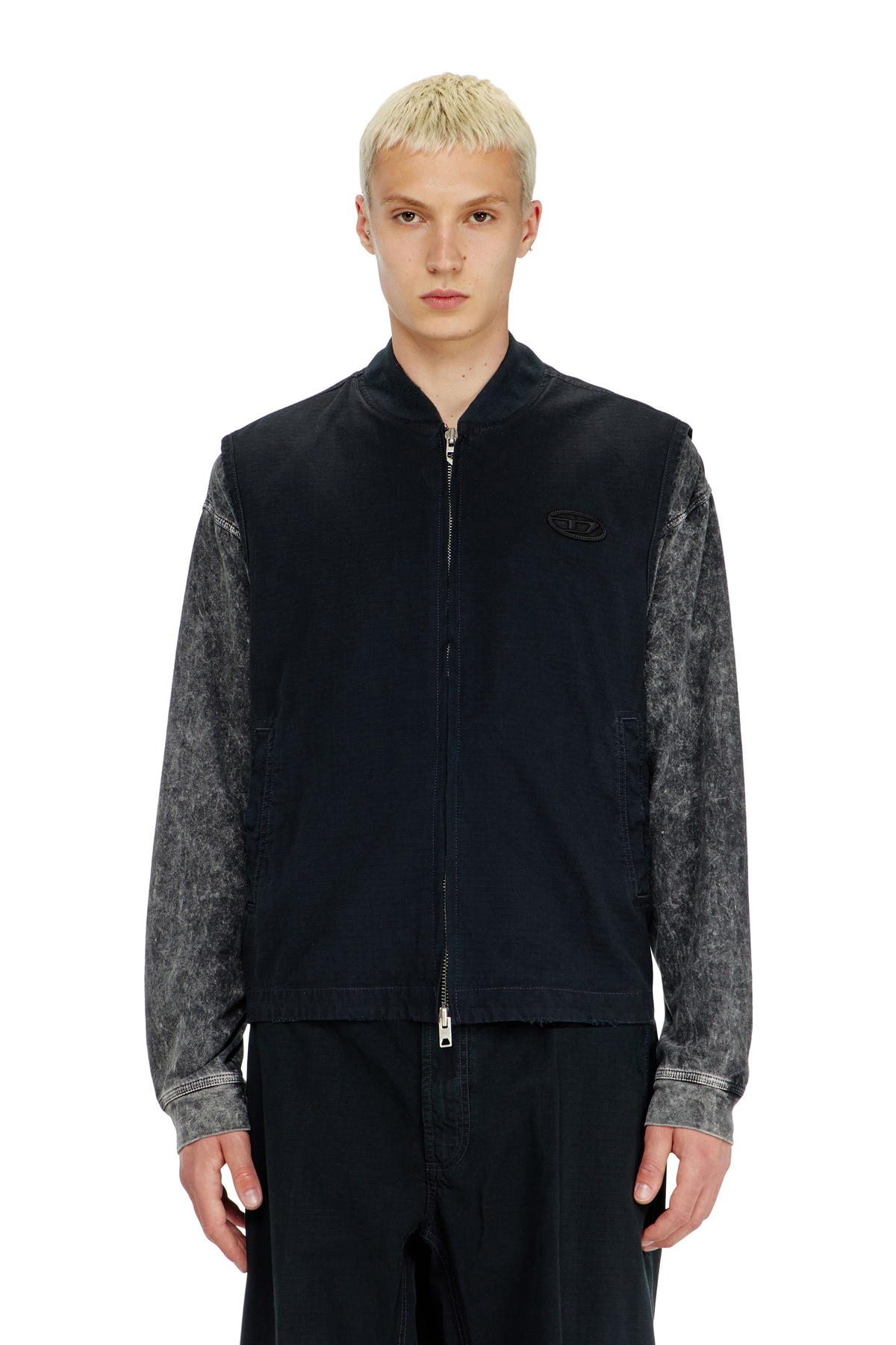 Diesel Cotton ripstop vest with Oval D patch - Jackets Mens in Black